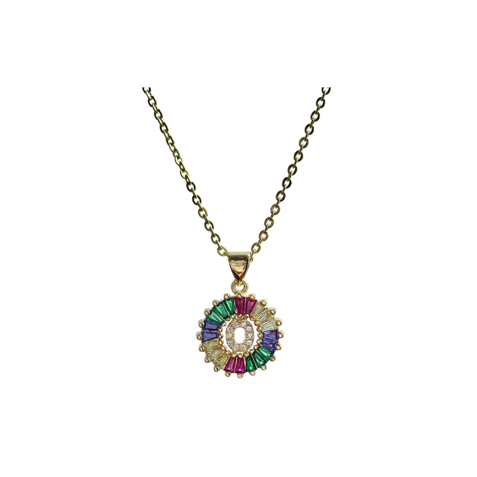 Inicial O multicolor con brillos, piedra...